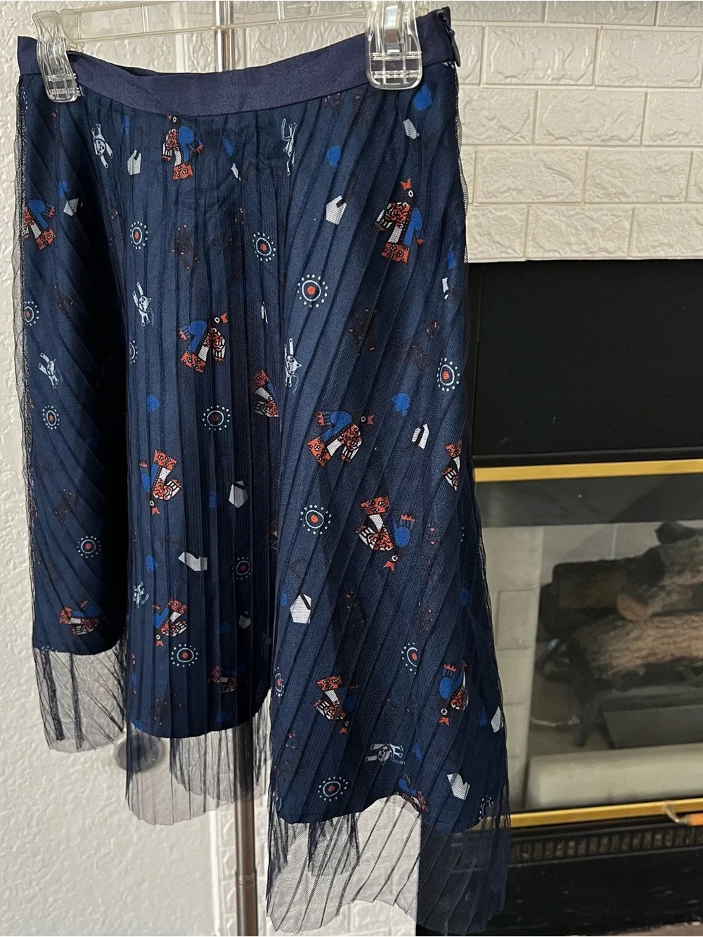 Navy A-Line Skirt with Sheer Hem